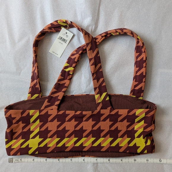 Offline By Aerie Xtra Square Neck Sports Bra Houndstooth Orange Size XS - Picture 3 of 7